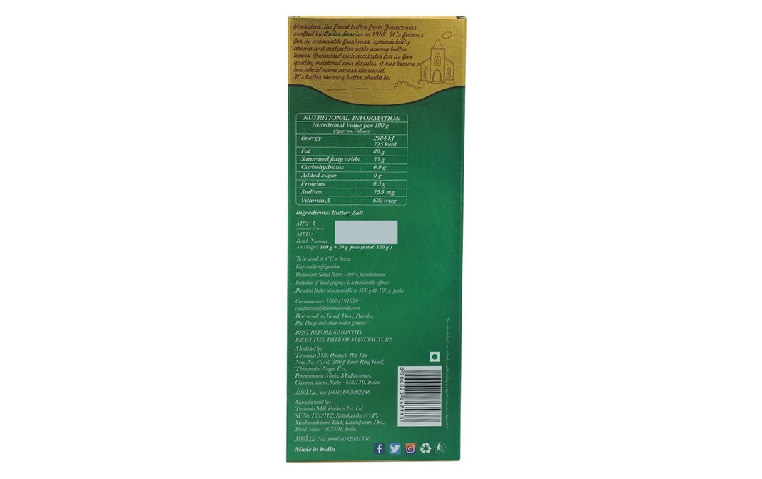 President Premium Butter, 12 mini Chiplets    Box  120 grams